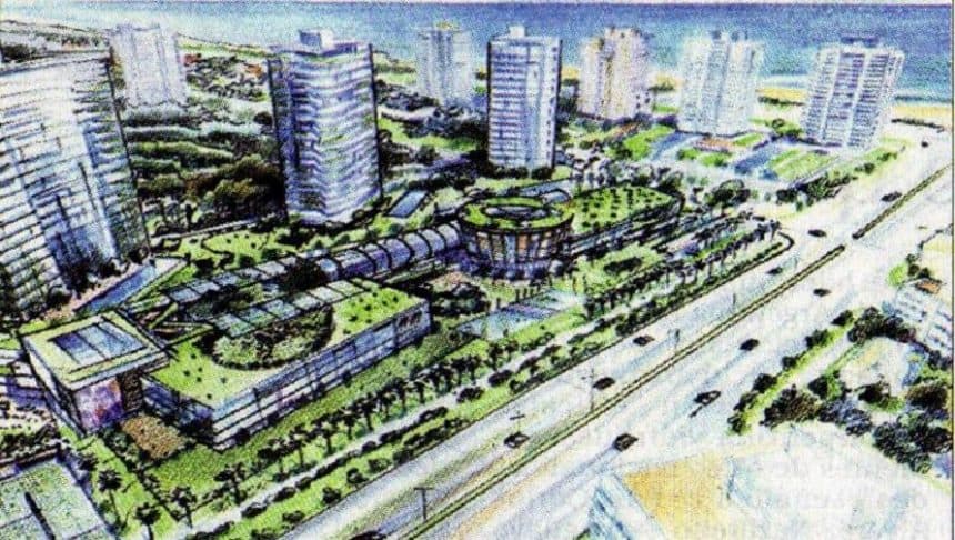 Boceto del Costanera One Mall, shopping que se instalará en el predio de las torres One, en la Avenida Roosevelt y Playa Brava.